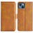 For iPhone 14 Plus 6.7 inch Double Magnetic Clasp Textured Leather Case Stand Wallet Drop-proof Phone Cover - Yellow - 1
