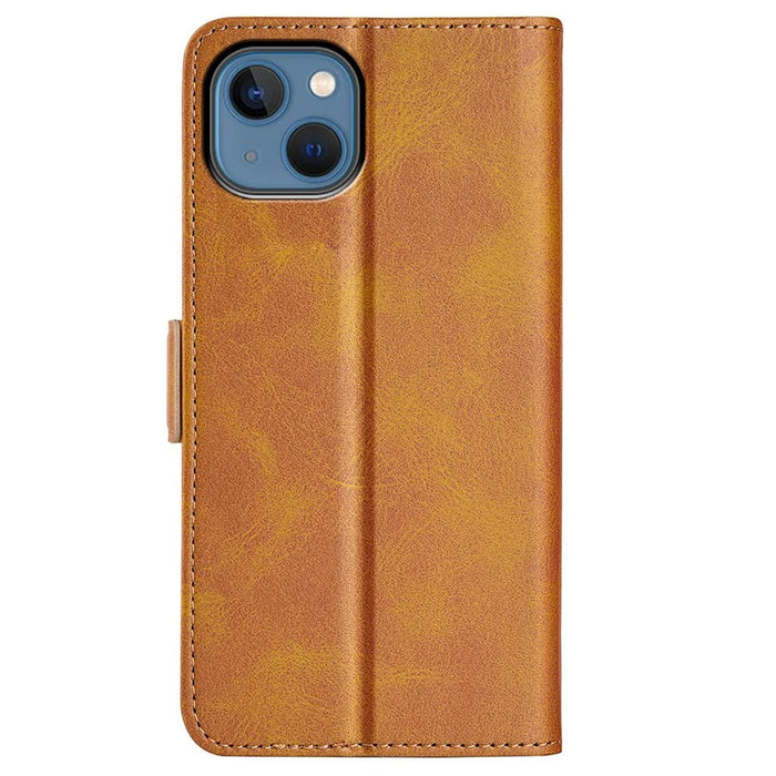 For iPhone 14 Plus 6.7 inch Double Magnetic Clasp Textured Leather Case Stand Wallet Drop-proof Phone Cover - Yellow - 6