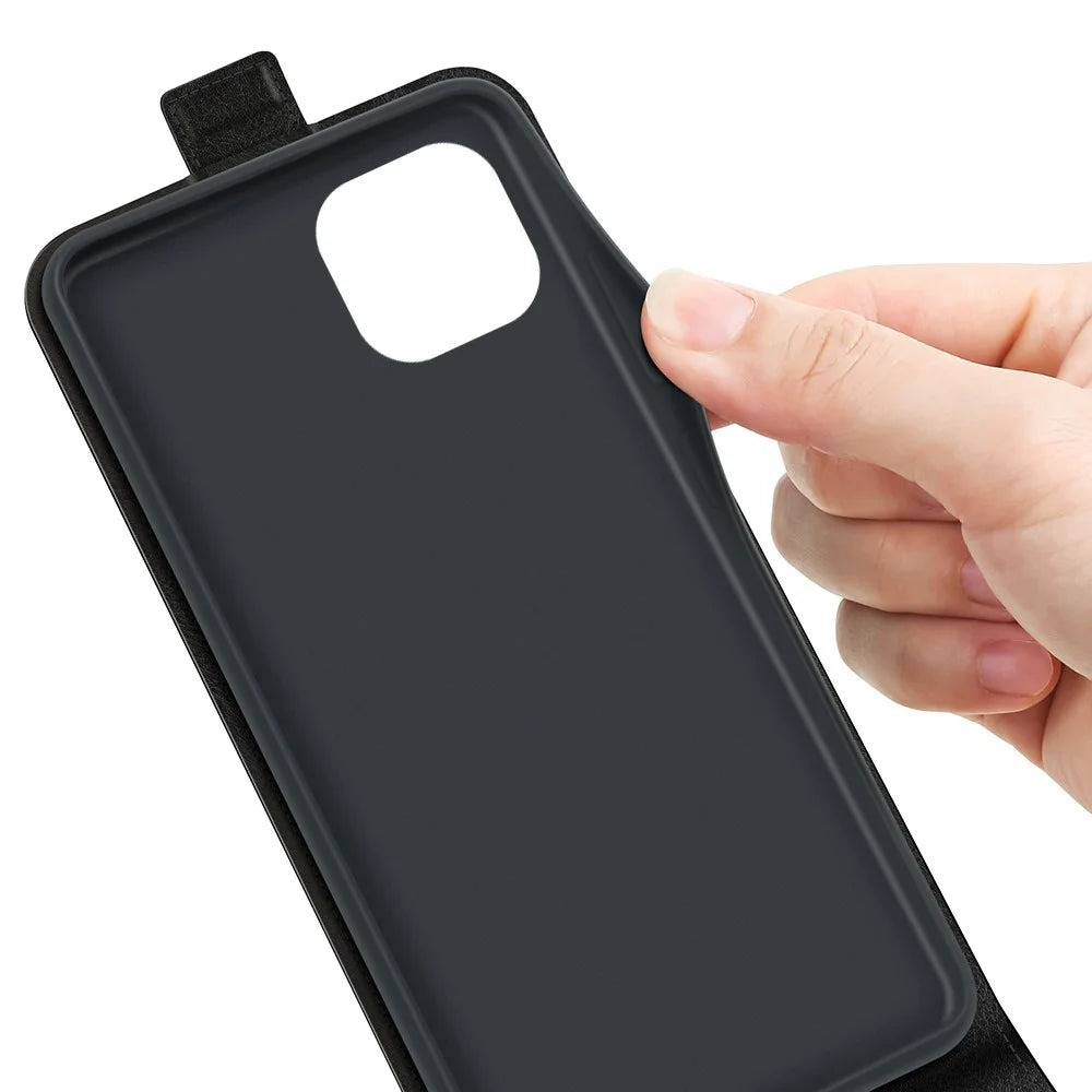 For iPhone 14 Plus 6.7 inch Impact Proof Vertical Flip Case Crazy Horse Texture PU Leather Magnetic Clasp Phone Cover with Card Holder - Black - 2