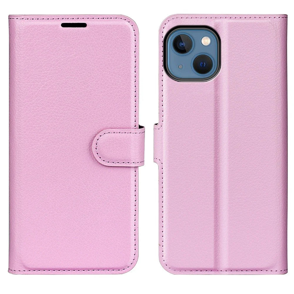 For iPhone 14 Plus 6.7 inch Litchi Texture PU Leather Collision Resistant Stand Flip Cover Full Protective Wallet Phone Case - Pink - 1