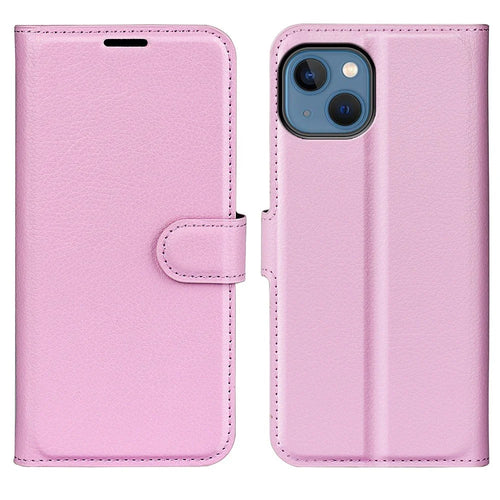 For iPhone 14 Plus 6.7 inch Litchi Texture PU Leather Collision Resistant Stand Flip Cover Full Protective Wallet Phone Case - Pink - 1