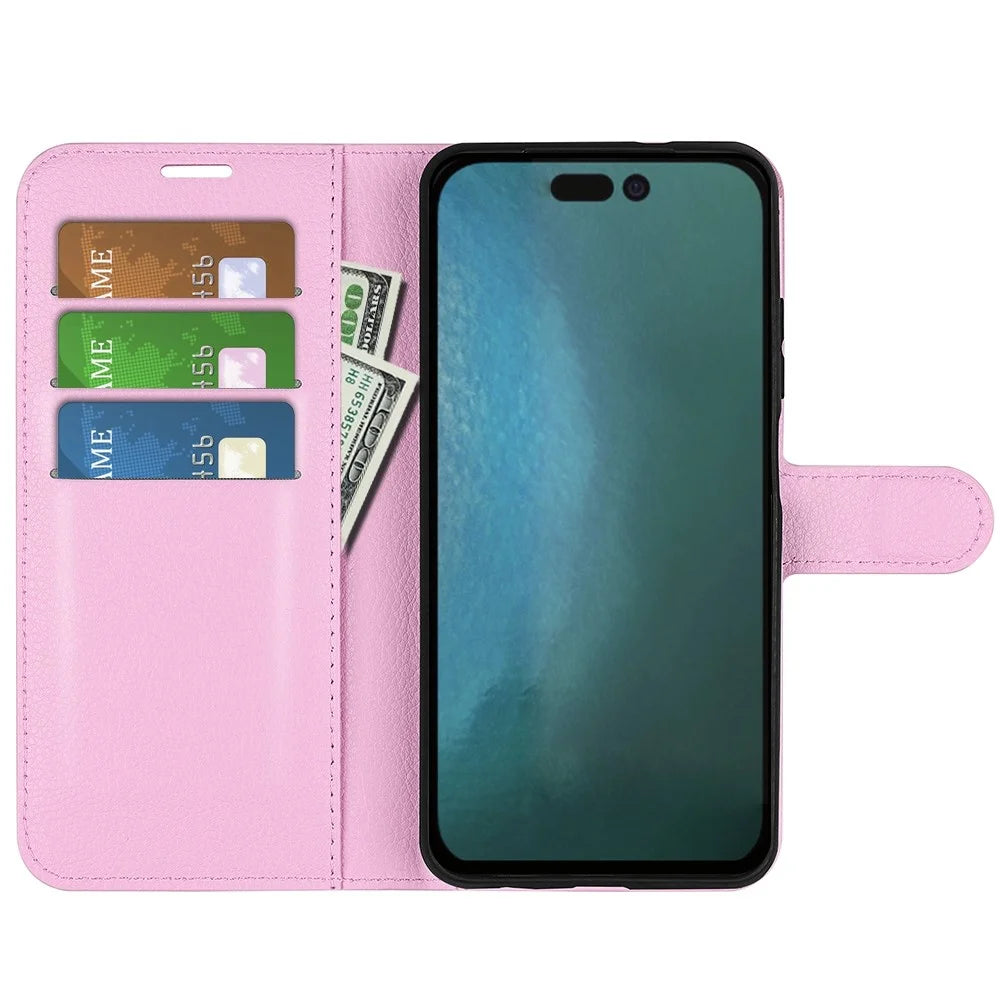 For iPhone 14 Plus 6.7 inch Litchi Texture PU Leather Collision Resistant Stand Flip Cover Full Protective Wallet Phone Case - Pink - 2