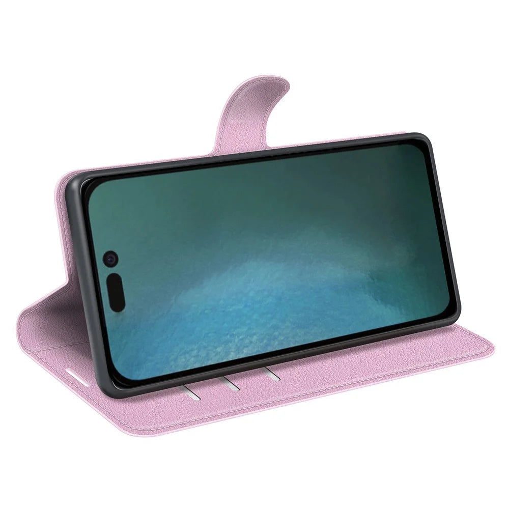 For iPhone 14 Plus 6.7 inch Litchi Texture PU Leather Collision Resistant Stand Flip Cover Full Protective Wallet Phone Case - Pink - 3