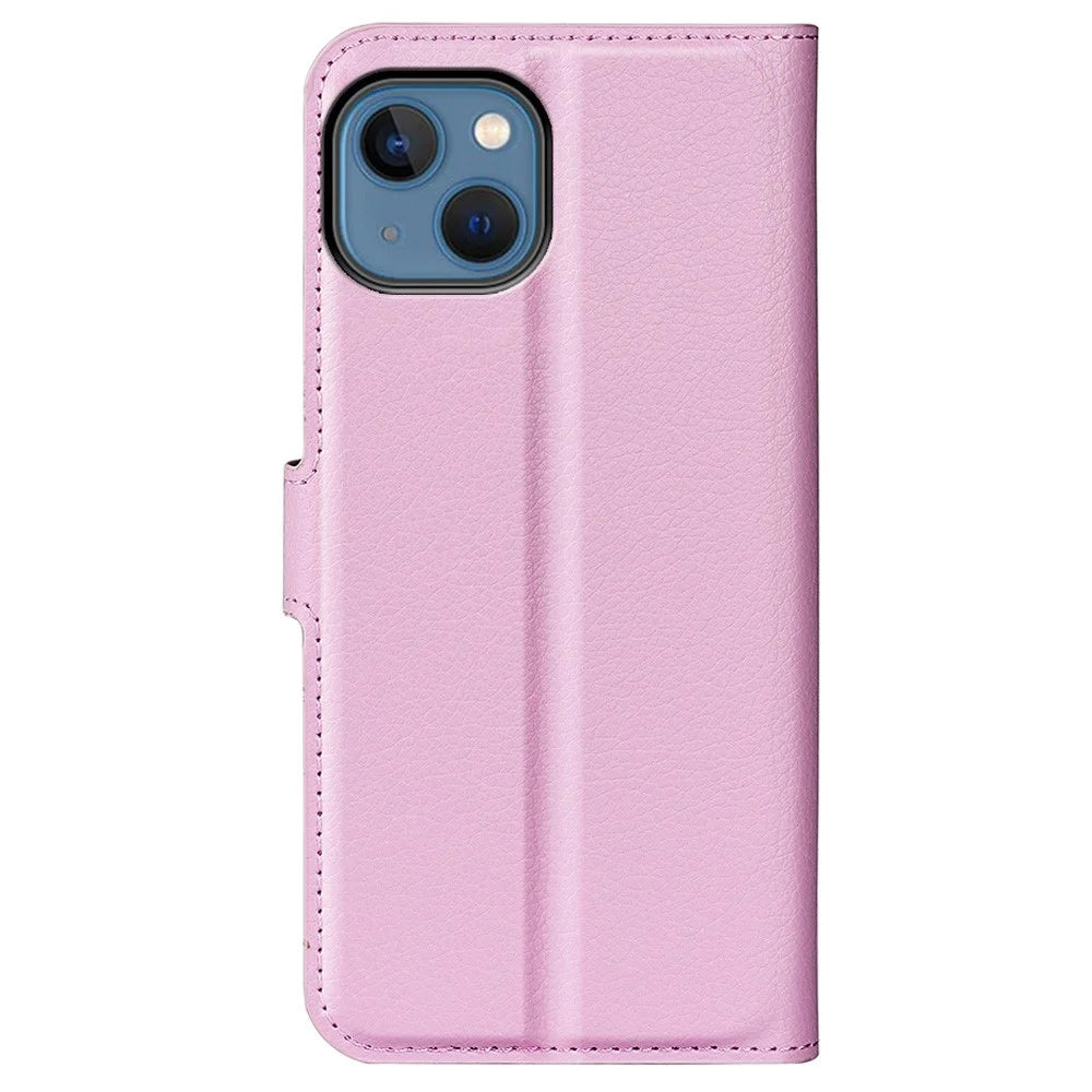 For iPhone 14 Plus 6.7 inch Litchi Texture PU Leather Collision Resistant Stand Flip Cover Full Protective Wallet Phone Case - Pink - 6