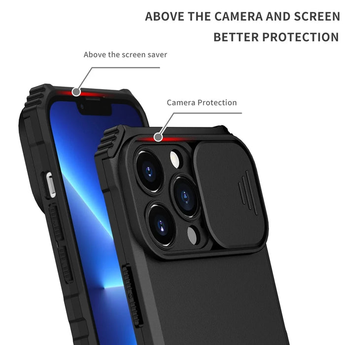 For iPhone 13 Pro 6.1 inch Camera Slider Design Adjustable Vertical Kickstand Phone Case PC + TPU Protective Cover - Black - 3