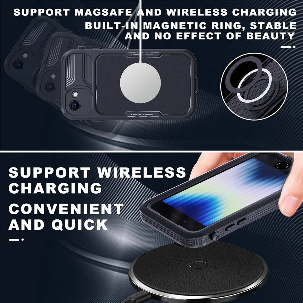 SHELLBOX A Series IP68 Waterproof Hybrid Phone Back Case for iPhone 7 4.7 inch / 8 4.7 inch / SE (2020) / (2022), IP6X Dust-Proof Protective Case with Lanyard - Black - 4