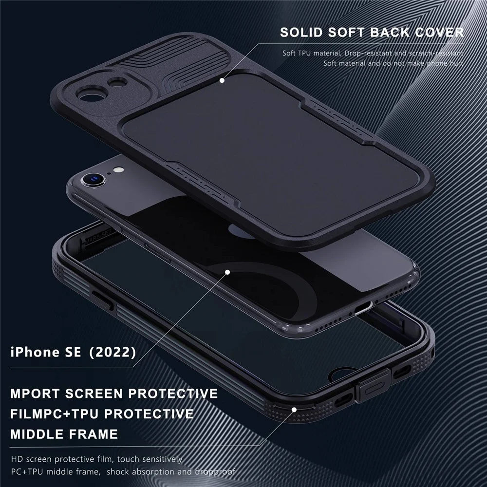 SHELLBOX A Series IP68 Waterproof Hybrid Phone Back Case for iPhone 7 4.7 inch / 8 4.7 inch / SE (2020) / (2022), IP6X Dust-Proof Protective Case with Lanyard - Black - 7