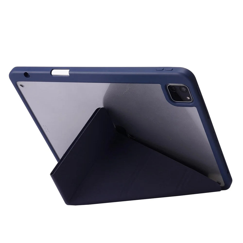 For iPad Pro 12.9 (2022) / (2021) / (2020) / (2018) Tablet Case Auto Wake / Sleep Origami Stand PU Leather + Acrylic Cover - Dark Blue - 2