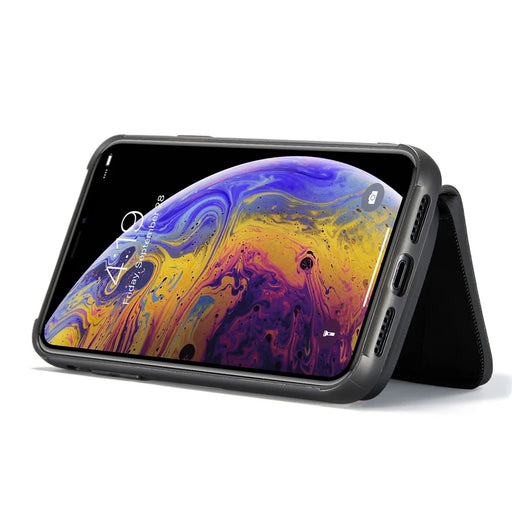 JEEHOOD For iPhone XS Max 6.5 inch Detachable Zipper Wallet Magnetic Absorption Cover Anti-drop Anti-scratch Leather Coated TPU Phone Case with Kickstand - Black - 2