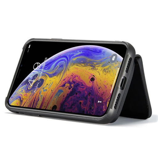 JEEHOOD For iPhone X/XS 5.8 inch Kickstand Design Detachable Magnetic Zipper Wallet Shell Leather Coated TPU Mobile Phone Case - Black - 2