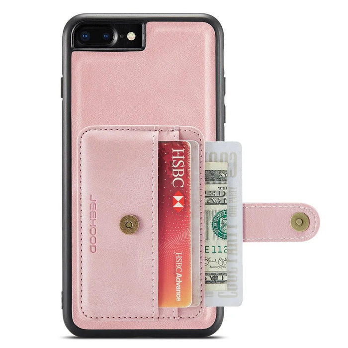 JEEHOOD For iPhone 7 Plus/8 Plus 5.5 inch Wallet Phone Case RFID Blocking Shockproof Phone Cover Anti-Scratch Protector Support Wireless Charging - Pink - 2