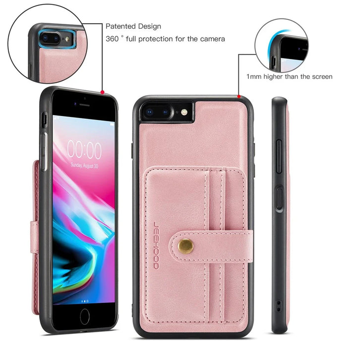 JEEHOOD For iPhone 7 Plus/8 Plus 5.5 inch Wallet Phone Case RFID Blocking Shockproof Phone Cover Anti-Scratch Protector Support Wireless Charging - Pink - 6