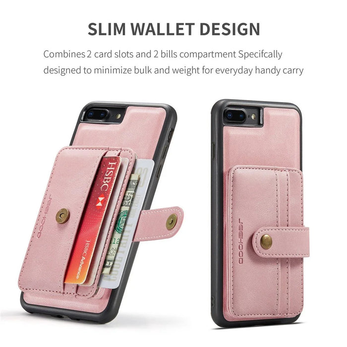 JEEHOOD For iPhone 7 Plus/8 Plus 5.5 inch Wallet Phone Case RFID Blocking Shockproof Phone Cover Anti-Scratch Protector Support Wireless Charging - Pink - 7