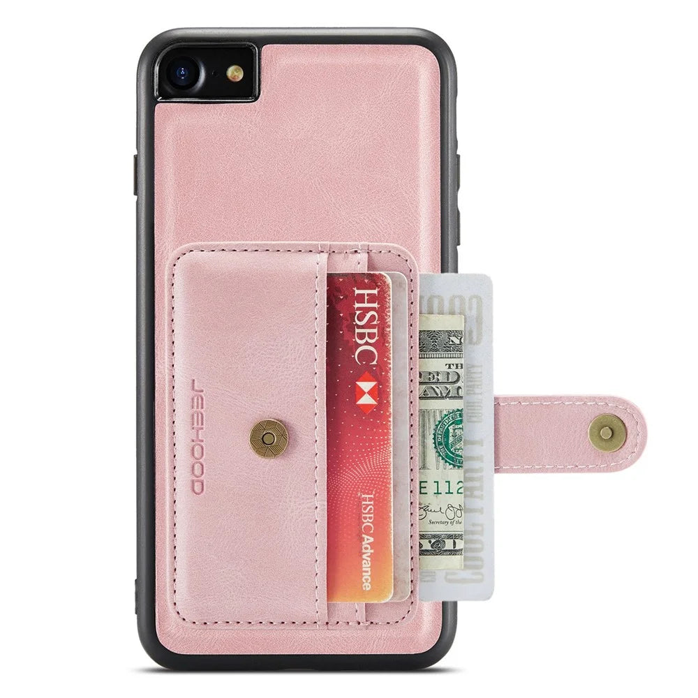 JEEHOOD For iPhone 7/8/SE (2020)/SE (2022) 4.7 inch Shockproof Wallet Phone Case Support Wireless Charging/RFID Blocking Anti-fall Phone Protector - Pink - 2