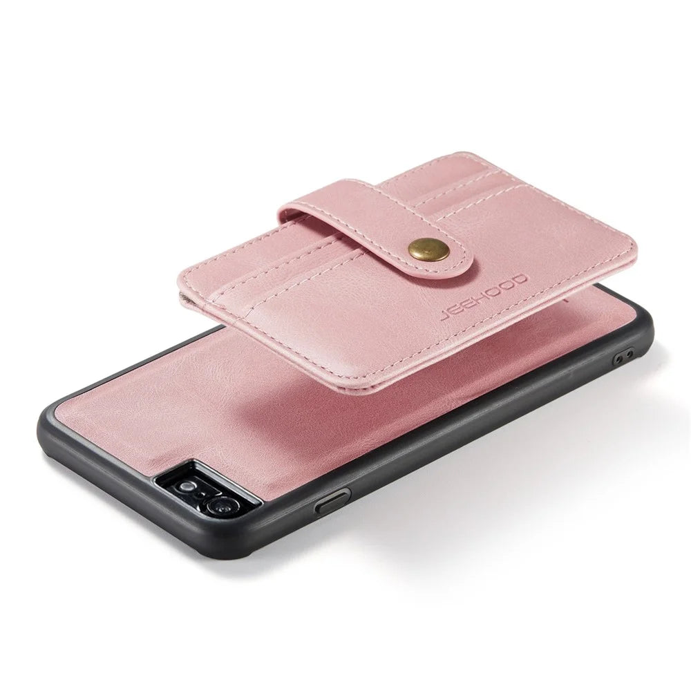 JEEHOOD For iPhone 7/8/SE (2020)/SE (2022) 4.7 inch Shockproof Wallet Phone Case Support Wireless Charging/RFID Blocking Anti-fall Phone Protector - Pink - 3