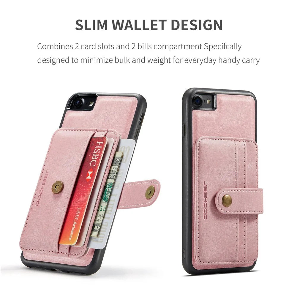 JEEHOOD For iPhone 7/8/SE (2020)/SE (2022) 4.7 inch Shockproof Wallet Phone Case Support Wireless Charging/RFID Blocking Anti-fall Phone Protector - Pink - 7