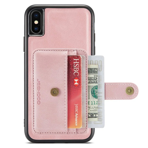 JEEHOOD Wallet Phone Case for iPhone XS 5.8 inch Shockproof Phone Cover with RFID Blocking Function Scratch Resistant Phone Protector Support Wireless Charging - Pink - 2