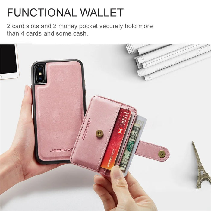 JEEHOOD Wallet Phone Case for iPhone XS 5.8 inch Shockproof Phone Cover with RFID Blocking Function Scratch Resistant Phone Protector Support Wireless Charging - Pink - 4