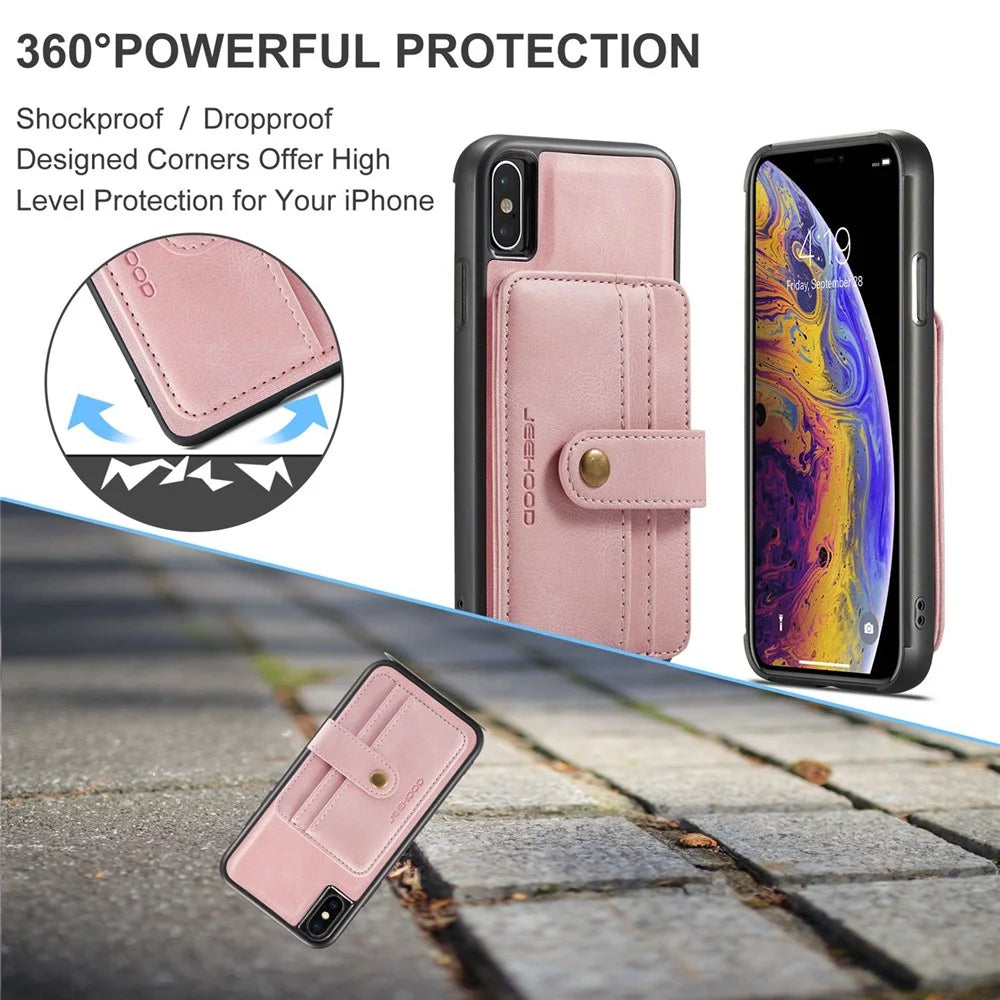 JEEHOOD Wallet Phone Case for iPhone XS 5.8 inch Shockproof Phone Cover with RFID Blocking Function Scratch Resistant Phone Protector Support Wireless Charging - Pink - 5