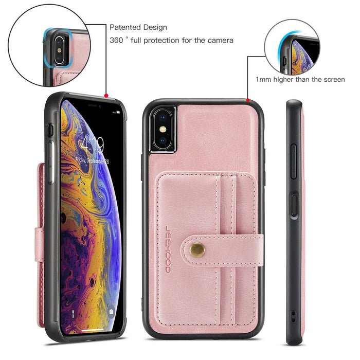 JEEHOOD Wallet Phone Case for iPhone XS 5.8 inch Shockproof Phone Cover with RFID Blocking Function Scratch Resistant Phone Protector Support Wireless Charging - Pink - 6