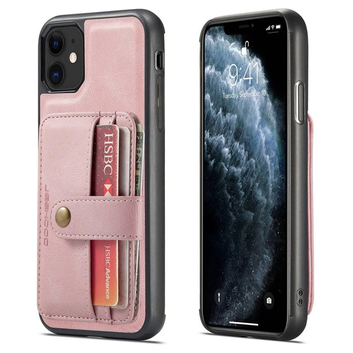 JEEHOOD Shockproof Wallet Phone Case for iPhone 11 6.1 inch RFID Blocking Anti-fall Phone Cover Scratch Resistant Protector Support Wireless Charging - Pink - 1