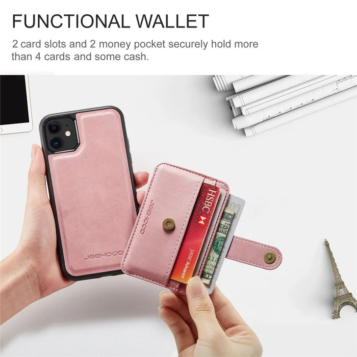 JEEHOOD Shockproof Wallet Phone Case for iPhone 11 6.1 inch RFID Blocking Anti-fall Phone Cover Scratch Resistant Protector Support Wireless Charging - Pink - 4