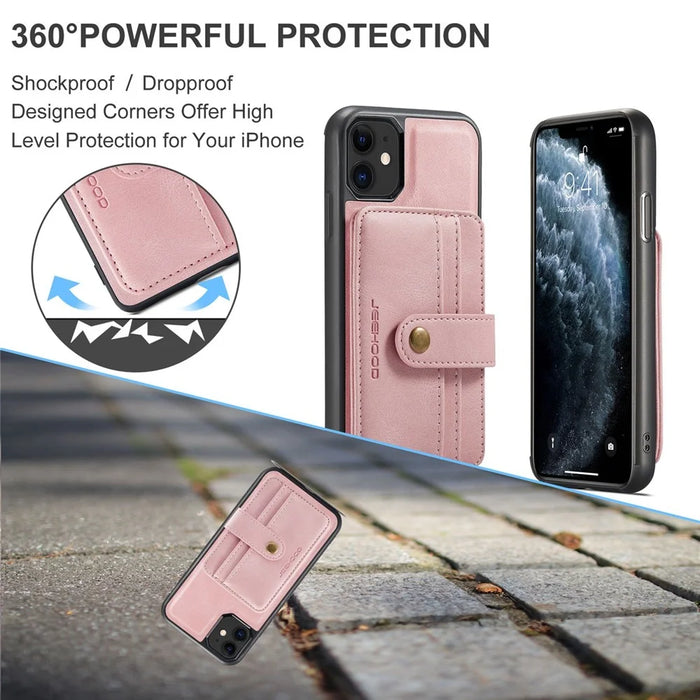 JEEHOOD Shockproof Wallet Phone Case for iPhone 11 6.1 inch RFID Blocking Anti-fall Phone Cover Scratch Resistant Protector Support Wireless Charging - Pink - 5