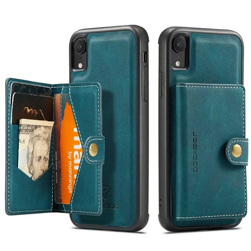 JEEHOOD Detachable Phone Case for iPhone XR 6.1 inch, Magnetic Absorption Leather Coated TPU Cover with Kickstand Wallet - Green - 1