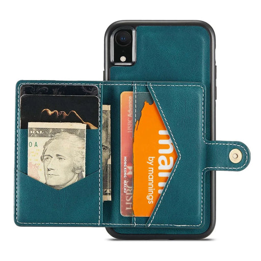 JEEHOOD Detachable Phone Case for iPhone XR 6.1 inch, Magnetic Absorption Leather Coated TPU Cover with Kickstand Wallet - Green - 2