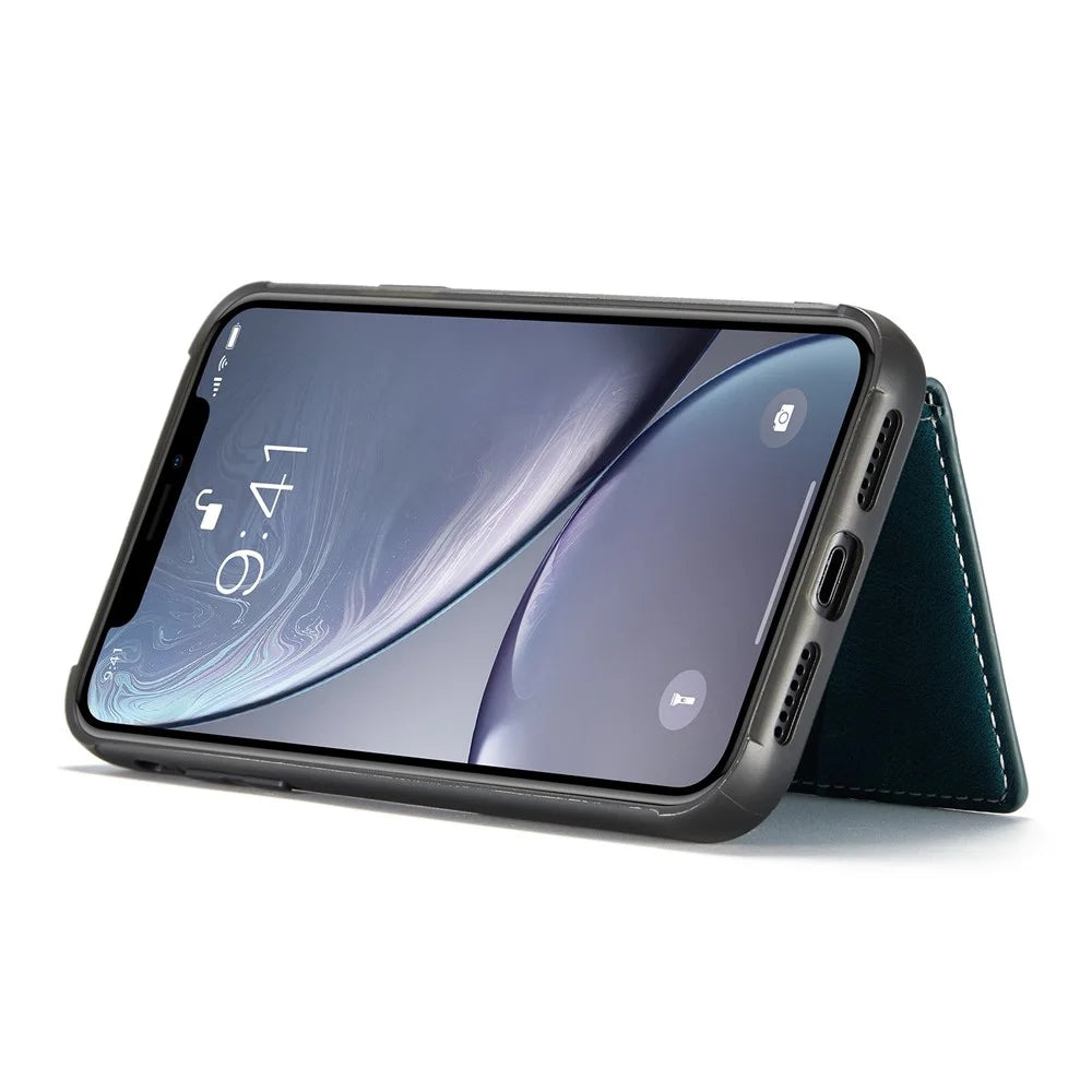 JEEHOOD Detachable Phone Case for iPhone XR 6.1 inch, Magnetic Absorption Leather Coated TPU Cover with Kickstand Wallet - Green - 3