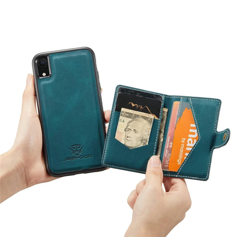 JEEHOOD Detachable Phone Case for iPhone XR 6.1 inch, Magnetic Absorption Leather Coated TPU Cover with Kickstand Wallet - Green - 4