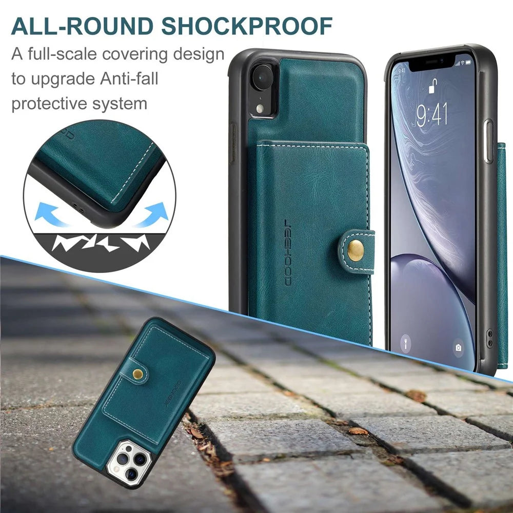 JEEHOOD Detachable Phone Case for iPhone XR 6.1 inch, Magnetic Absorption Leather Coated TPU Cover with Kickstand Wallet - Green - 5