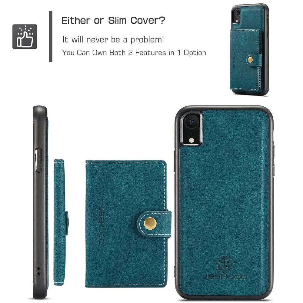JEEHOOD Detachable Phone Case for iPhone XR 6.1 inch, Magnetic Absorption Leather Coated TPU Cover with Kickstand Wallet - Green - 6