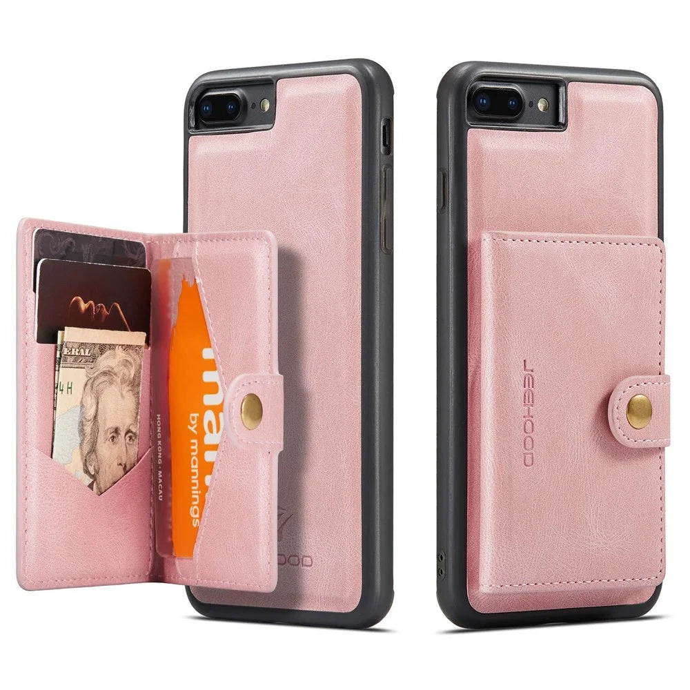 JEEHOOD For iPhone 7 Plus 5.5 inch/8 Plus 5.5 inch Leather Coated TPU Case Detachable Magnetic Wallet Kickstand Phone Cover - Rose Gold - 1