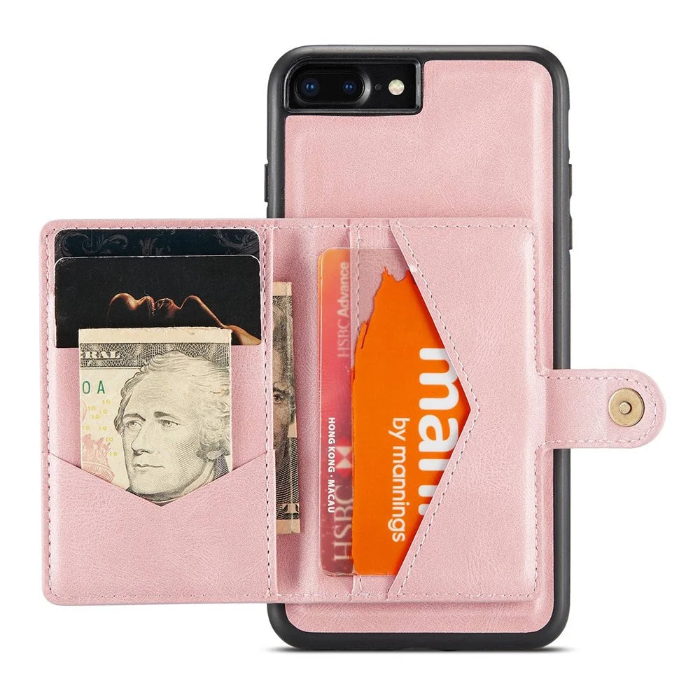JEEHOOD For iPhone 7 Plus 5.5 inch/8 Plus 5.5 inch Leather Coated TPU Case Detachable Magnetic Wallet Kickstand Phone Cover - Rose Gold - 2