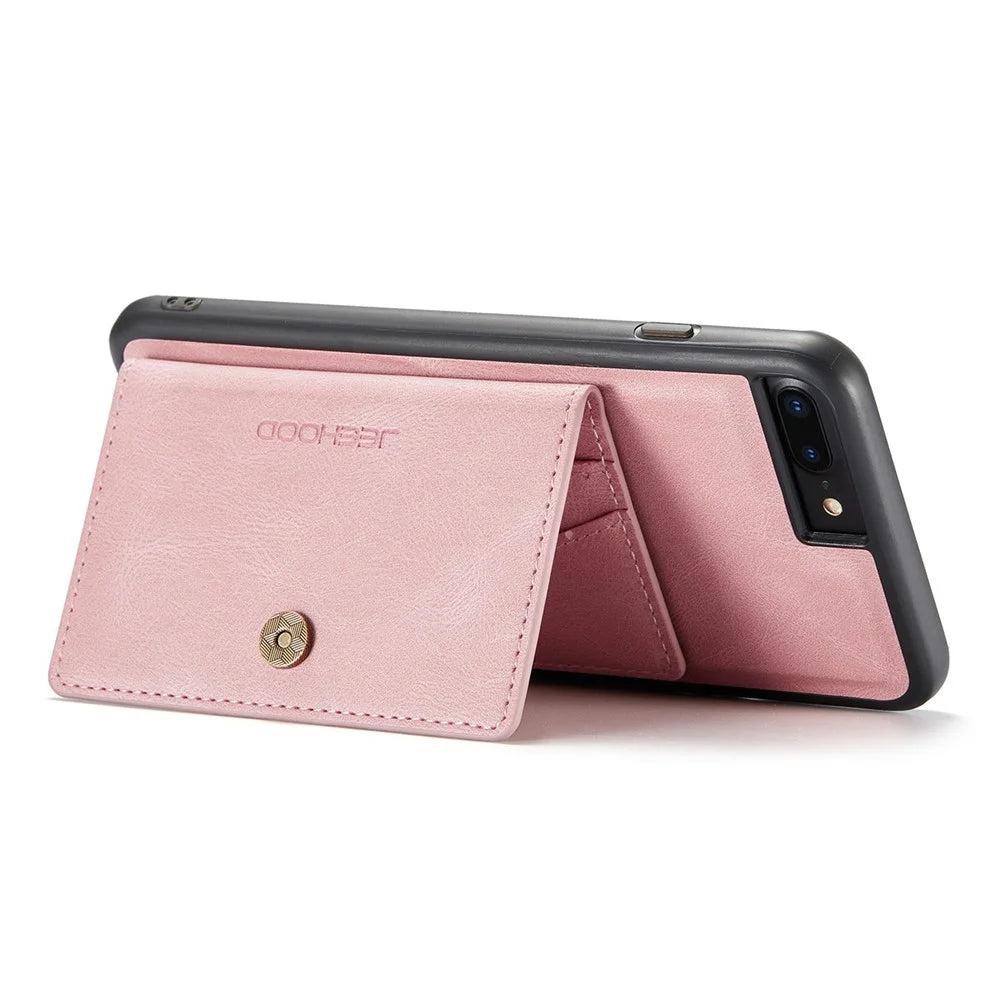JEEHOOD For iPhone 7 Plus 5.5 inch/8 Plus 5.5 inch Leather Coated TPU Case Detachable Magnetic Wallet Kickstand Phone Cover - Rose Gold - 3