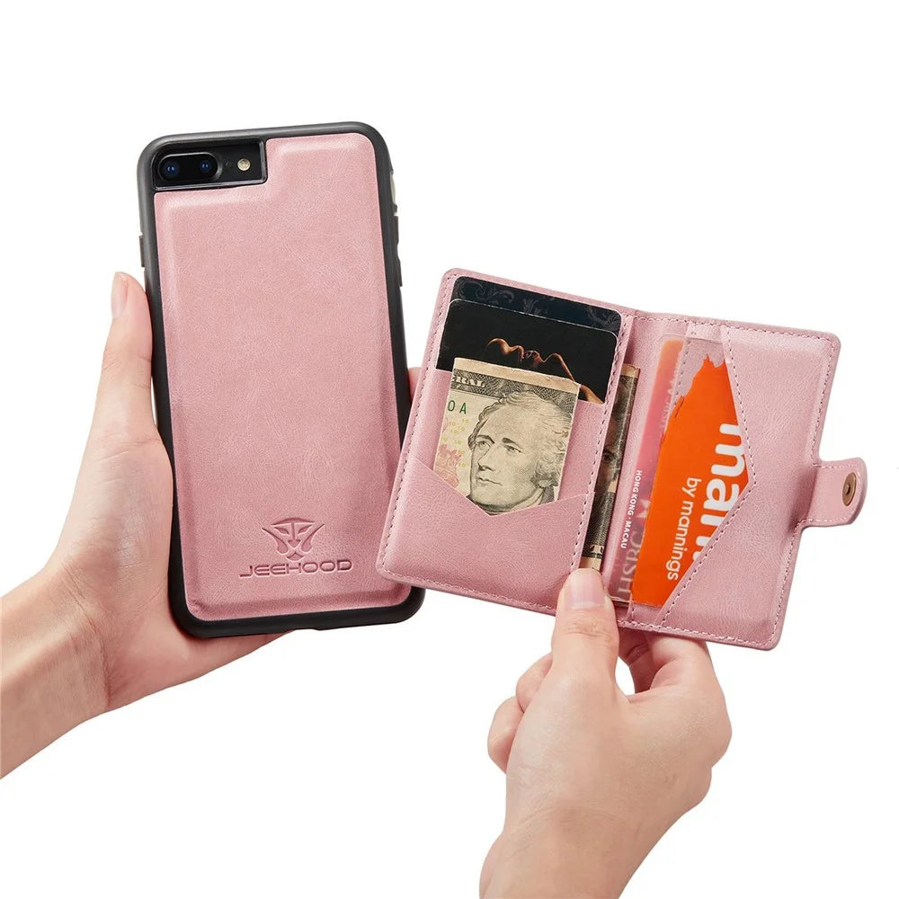 JEEHOOD For iPhone 7 Plus 5.5 inch/8 Plus 5.5 inch Leather Coated TPU Case Detachable Magnetic Wallet Kickstand Phone Cover - Rose Gold - 5