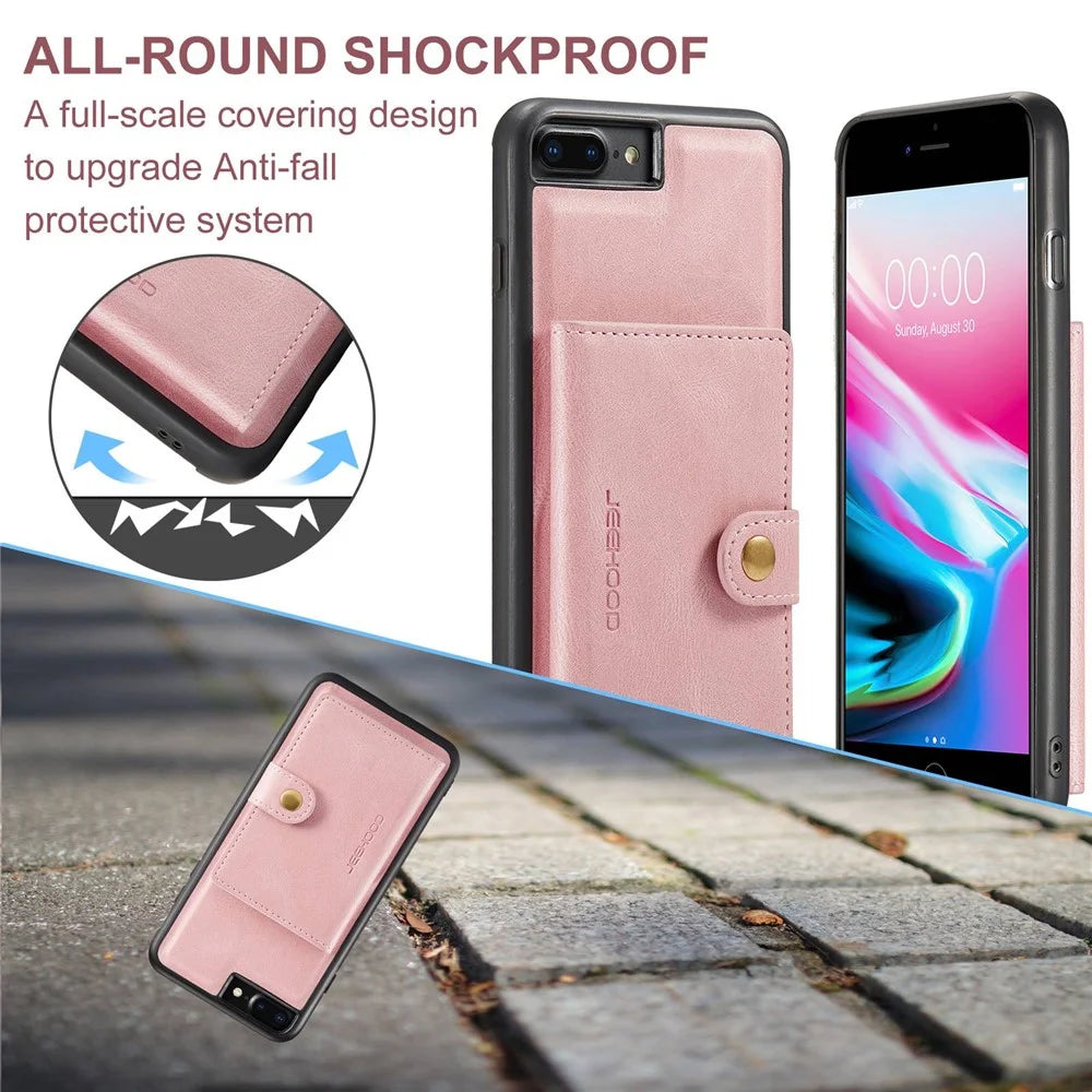 JEEHOOD For iPhone 7 Plus 5.5 inch/8 Plus 5.5 inch Leather Coated TPU Case Detachable Magnetic Wallet Kickstand Phone Cover - Rose Gold - 6