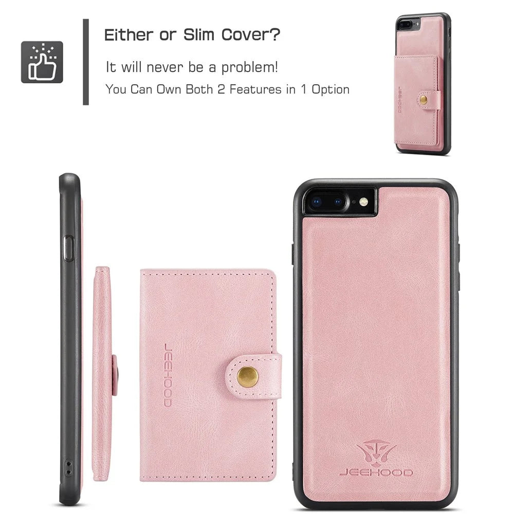 JEEHOOD For iPhone 7 Plus 5.5 inch/8 Plus 5.5 inch Leather Coated TPU Case Detachable Magnetic Wallet Kickstand Phone Cover - Rose Gold - 7