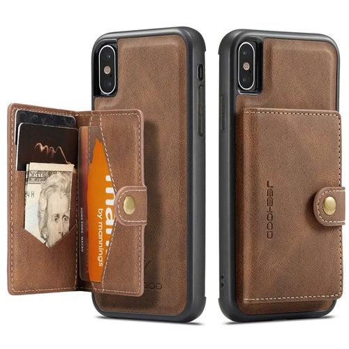 JEEHOOD Wallet Kickstand Case for iPhone XS Max 6.5 inch, Detachable 2-in-1 PU Leather Coated TPU Phone Cover - Brown - 1