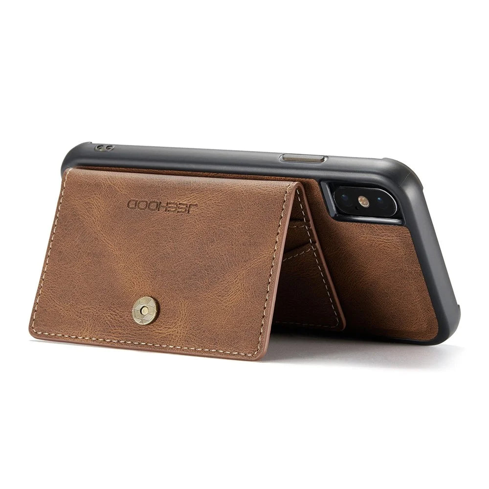 JEEHOOD Wallet Kickstand Case for iPhone XS Max 6.5 inch, Detachable 2-in-1 PU Leather Coated TPU Phone Cover - Brown - 3