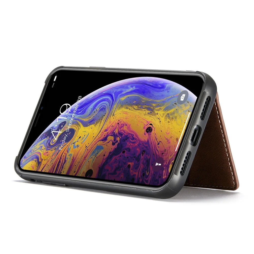 JEEHOOD Wallet Kickstand Case for iPhone XS Max 6.5 inch, Detachable 2-in-1 PU Leather Coated TPU Phone Cover - Brown - 4