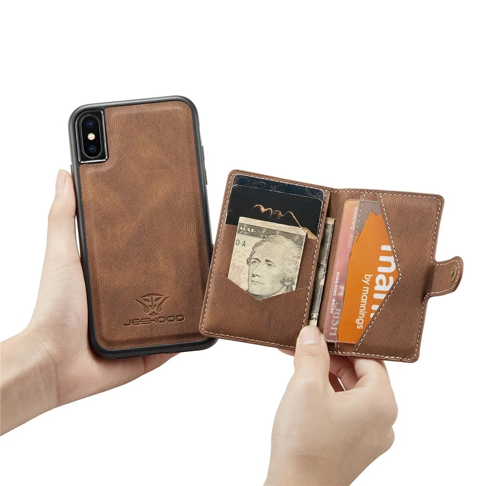 JEEHOOD Wallet Kickstand Case for iPhone XS Max 6.5 inch, Detachable 2-in-1 PU Leather Coated TPU Phone Cover - Brown - 5