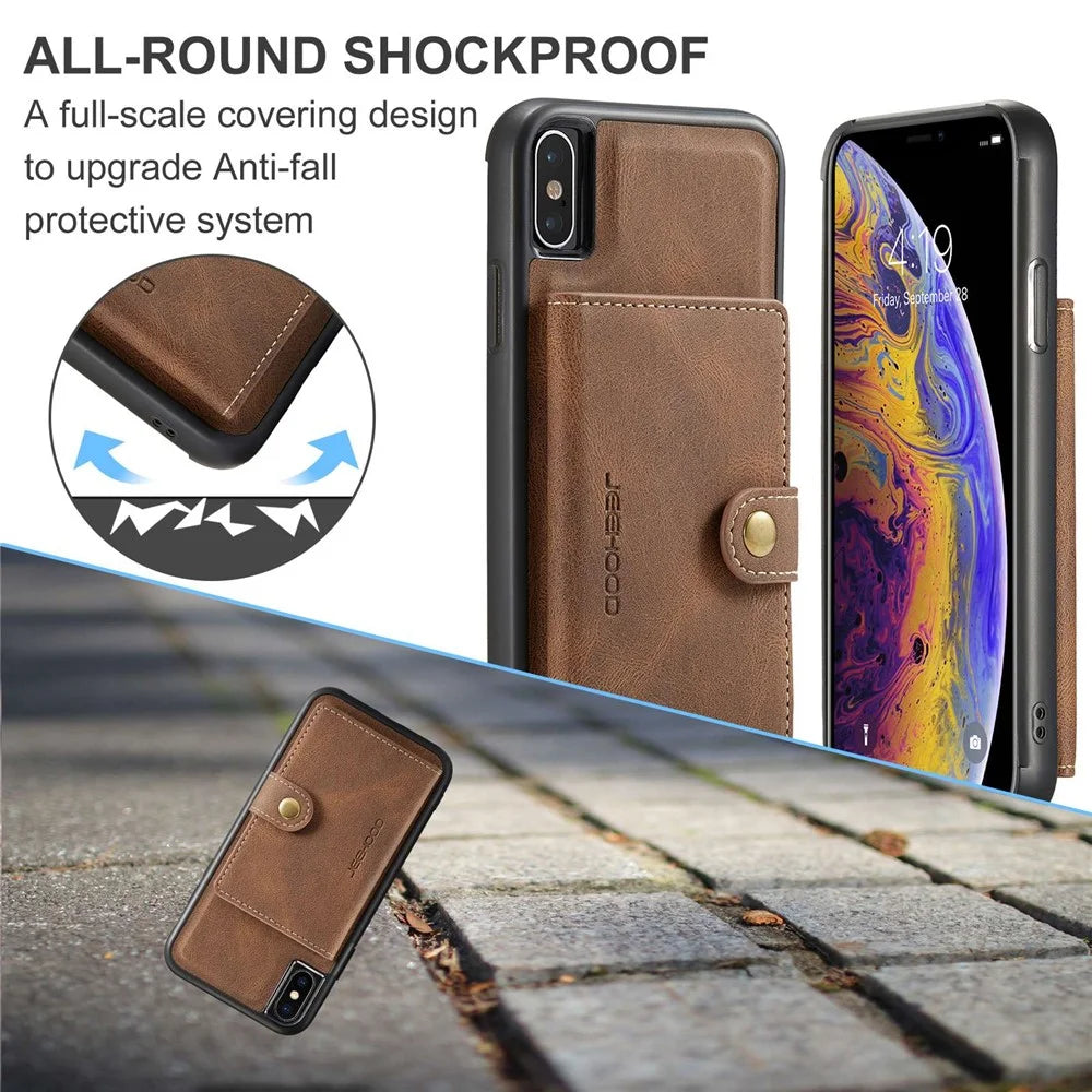 JEEHOOD Wallet Kickstand Case for iPhone XS Max 6.5 inch, Detachable 2-in-1 PU Leather Coated TPU Phone Cover - Brown - 6