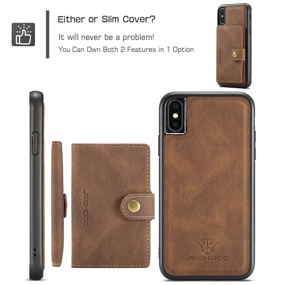 JEEHOOD Wallet Kickstand Case for iPhone XS Max 6.5 inch, Detachable 2-in-1 PU Leather Coated TPU Phone Cover - Brown - 7