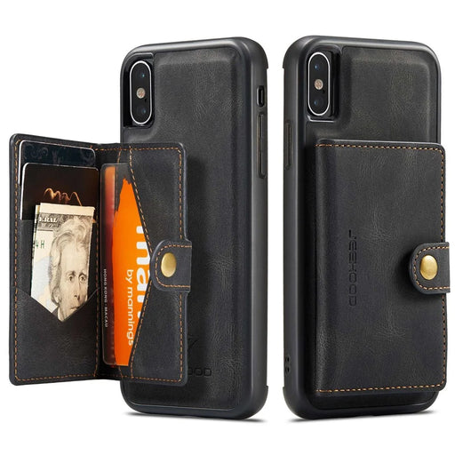 JEEHOOD For iPhone XS 5.8 inch/iPhone X Detachable Wallet Leather Coated TPU Phone Case Kickstand Protective Cover - Black - 1