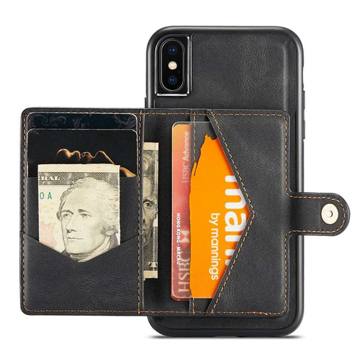 JEEHOOD For iPhone XS 5.8 inch/iPhone X Detachable Wallet Leather Coated TPU Phone Case Kickstand Protective Cover - Black - 2