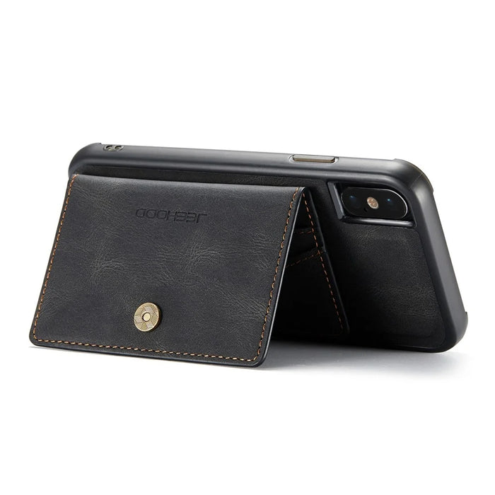 JEEHOOD For iPhone XS 5.8 inch/iPhone X Detachable Wallet Leather Coated TPU Phone Case Kickstand Protective Cover - Black - 3