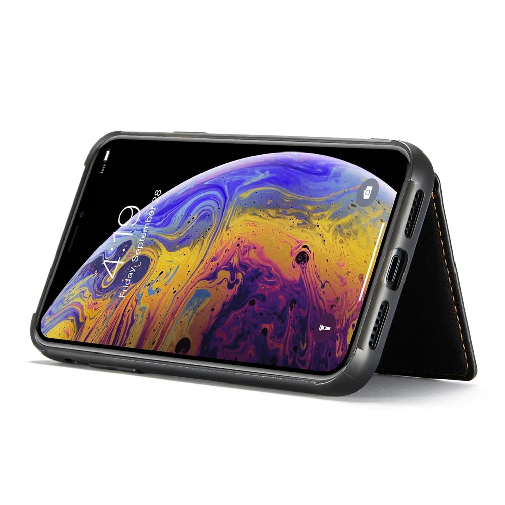 JEEHOOD For iPhone XS 5.8 inch/iPhone X Detachable Wallet Leather Coated TPU Phone Case Kickstand Protective Cover - Black - 4