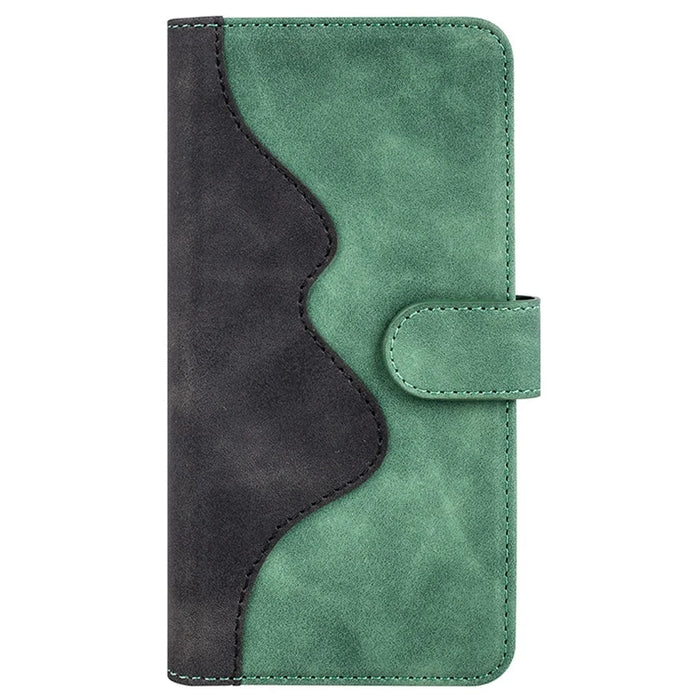 For iPhone 14 6.1 inch Fall Proof Splicing Design Protective Case PU Leather Wallet Stand Phone Shell - Green - 7